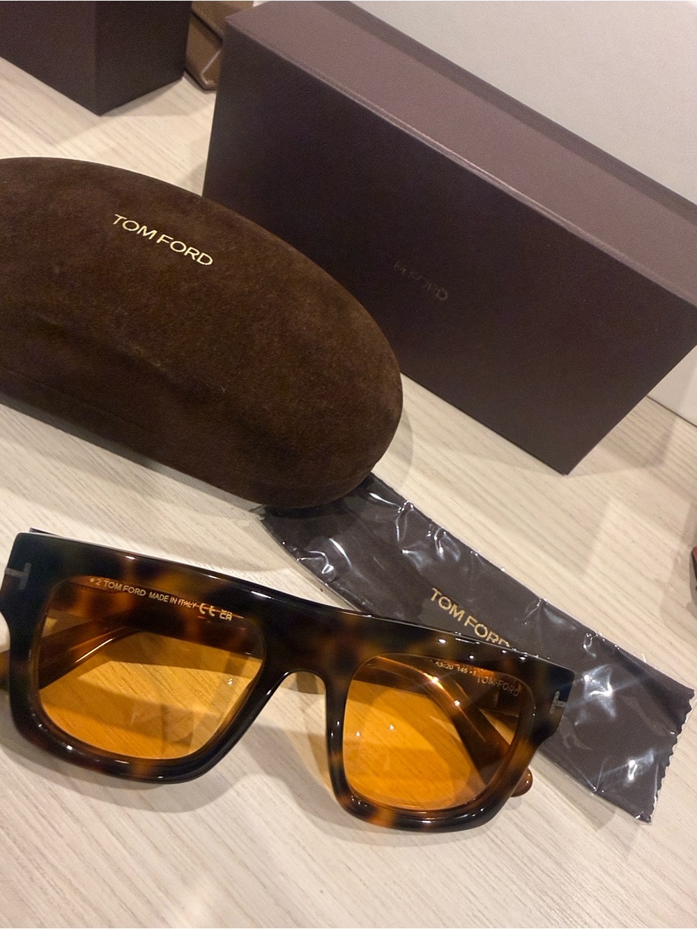 Tom Ford Tortoiseshell Frame Sunglasses with Amber Lenses